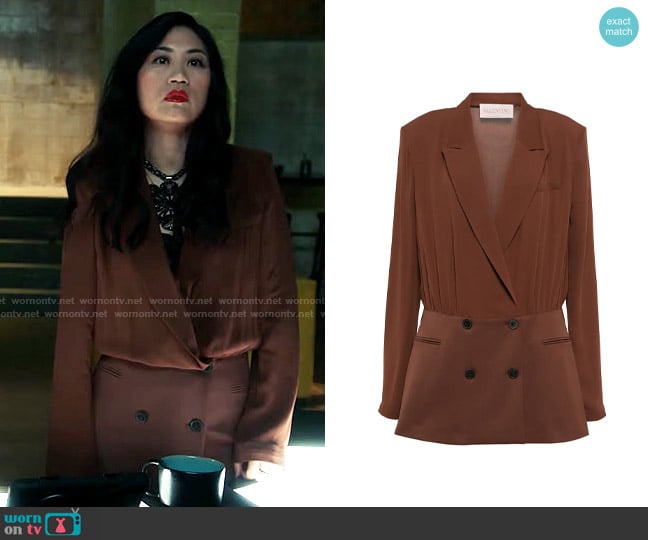 Valentino Silk georgette and wool minidress worn by Melody Bayani (Liza Lapira) on The Equalizer