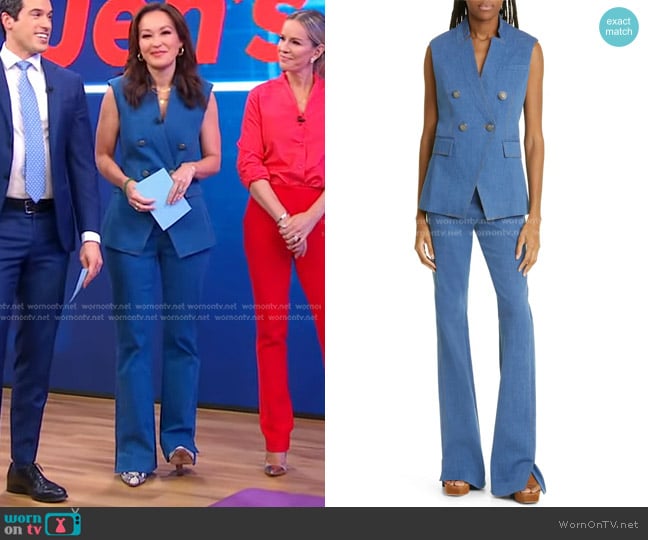 Veronica Beard Amika Stretch Cotton Vest and Royce Pants worn by Eva Pilgrim on Good Morning America