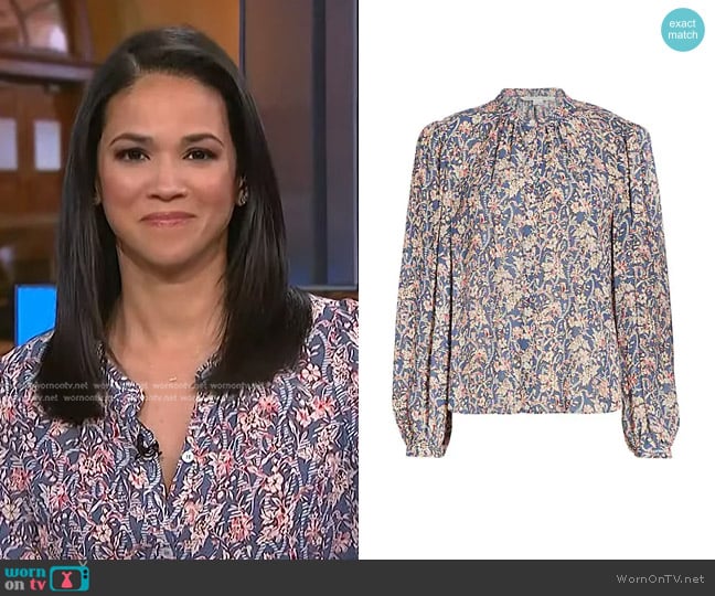 Veronica Beard Ashlynn Printed Top worn by Laura Jarrett on NBC News Daily