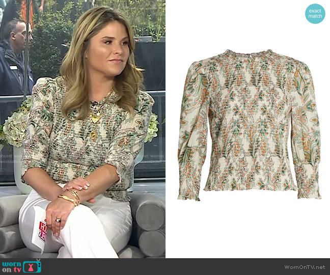 WornOnTV: Jenna’s printed smocked top and white pants on Today | Jenna ...