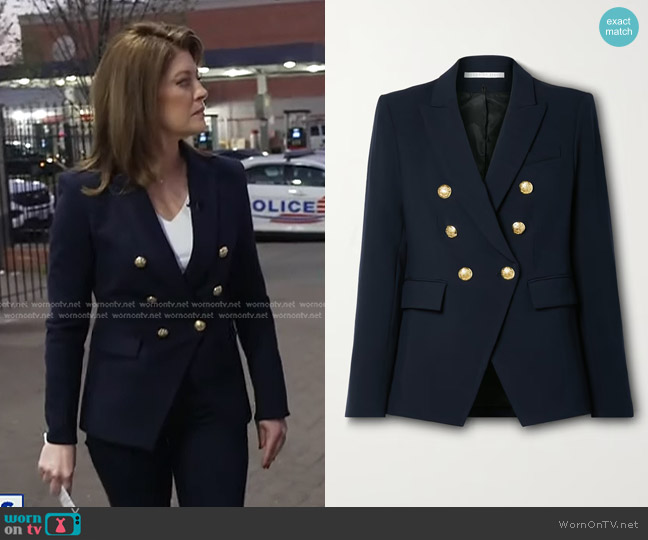 Veronica Beard Miller Dickey Jacket in Navy with Gold Buttons worn by Norah O'Donnell on CBS Evening News