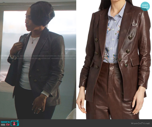 Veronica Beard Oneta Dickey Double-Breasted Leather Blazer worn by Athena Grant (Angela Bassett) on 9-1-1