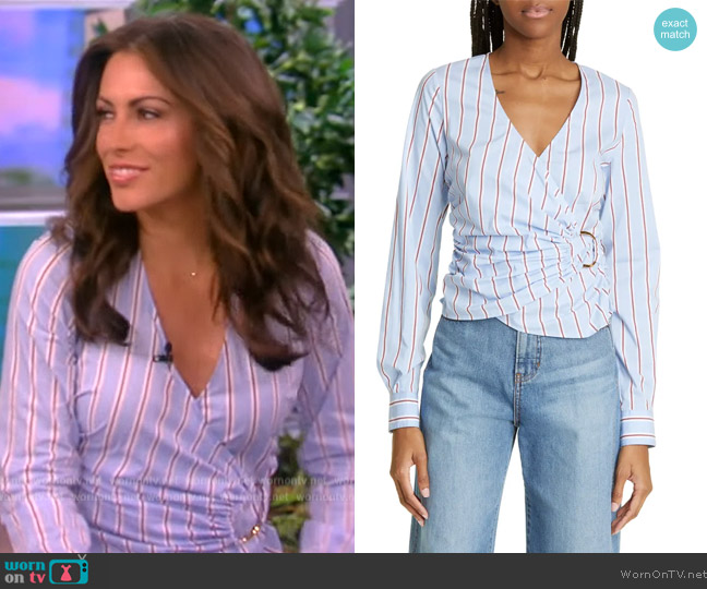 Veronica Beard Ozzie Stripe Faux Wrap Shirt worn by Alyssa Farah Griffin on The View