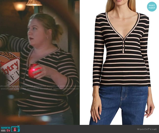 Veronica Beard Shailee Stripe Rib-Knit Henley Top worn by Taryn Helm (Jaicy Elliot) on Greys Anatomy