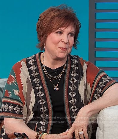 Vicki Lawrence’s ikat cardigan on Access Hollywood