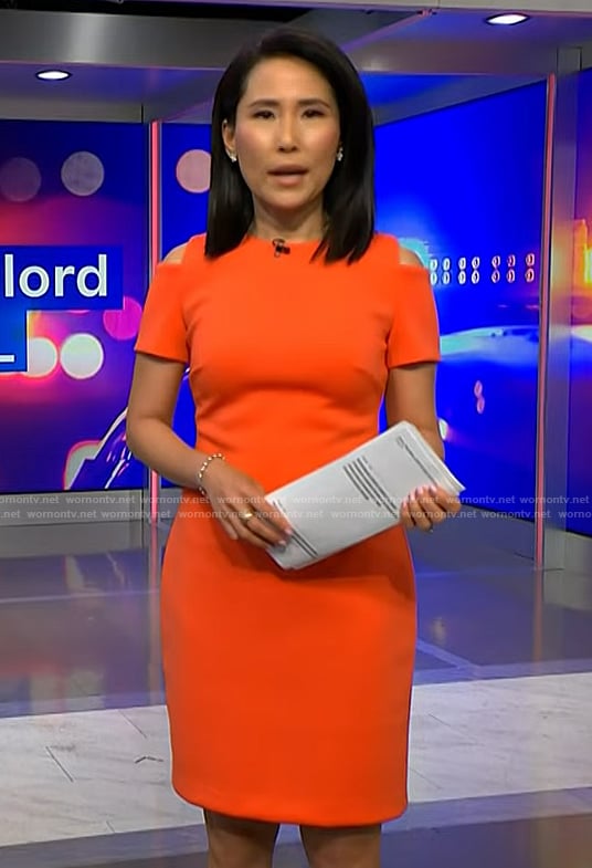 Vicky's coral cold-shoulder sheath dress on Today