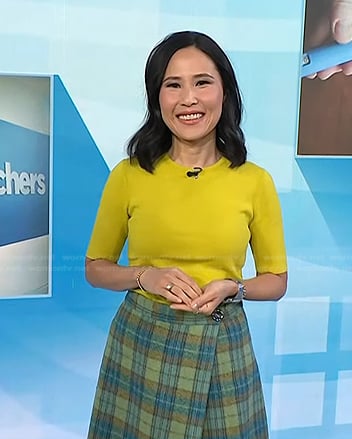 Vicky’s green plaid mini skirt on Today