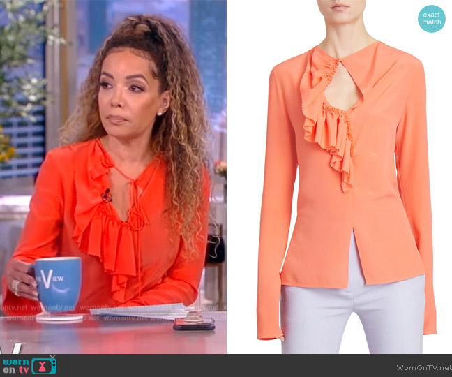 WornOnTV: Sunny’s orange ruffle blouse on The View | Sunny Hostin ...