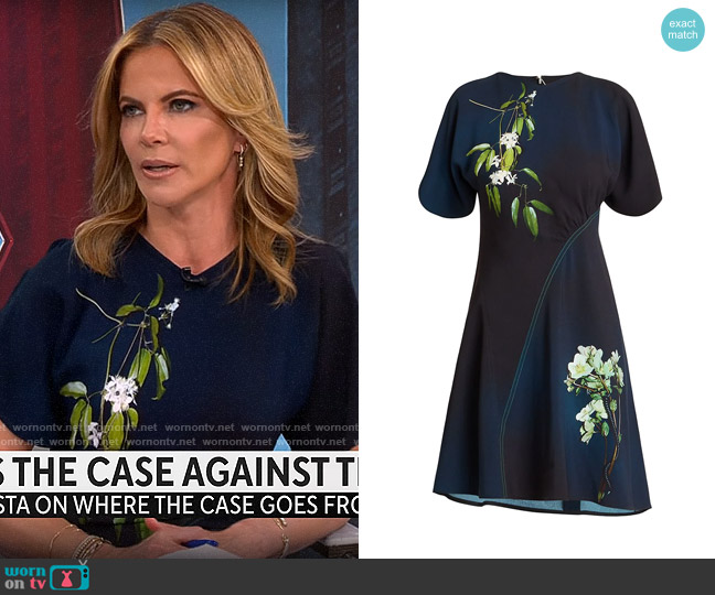 Victoria Beckham Open-Shoulder Floral Minidress worn by Natalie Morales on CBS Mornings