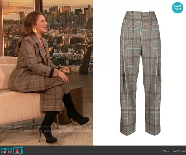 Victoria Beckham Single Pleat Plaid Trousers worn by Drew Barrymore on The Drew Barrymore Show