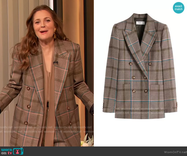 WornOnTV: Drew’s beige tie neck blouse and plaid blazer on The Drew ...