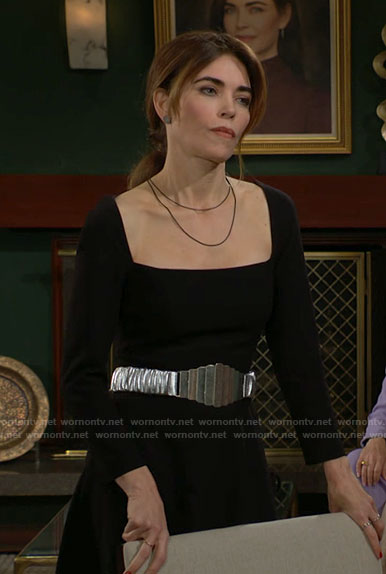 Victoria's black square neckline dress on The Young and the Restless