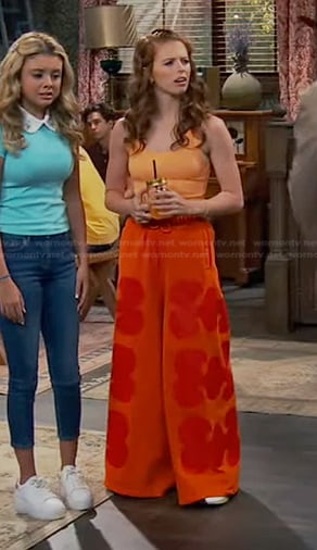 Victoria's orange wide-leg pants on Bunkd