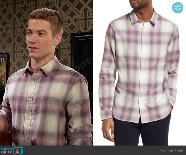 Vince Redondo Classic Fit Plaid Cotton Button-Up Shirt worn by Tripp Johnson (Lucas Adams) on Days of our Lives