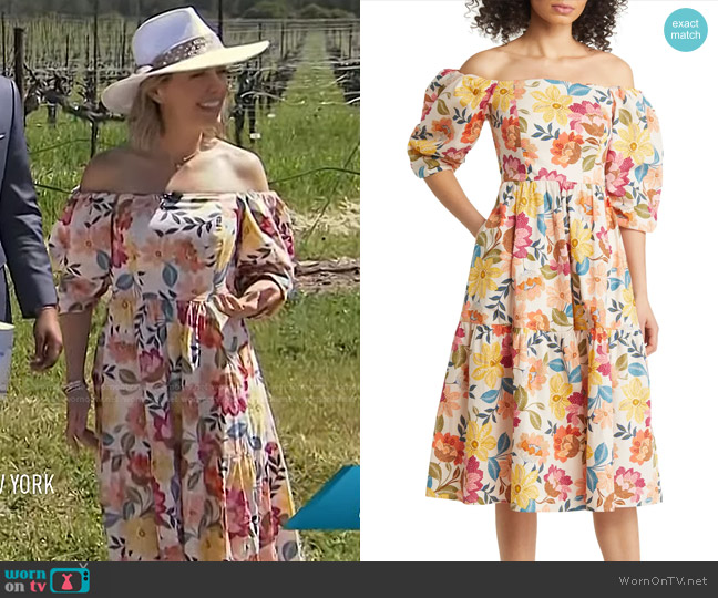 Vince Camuto Floral Off the Shoulder Stretch Cotton Midi Dress worn by Dylan Dreyer on Today