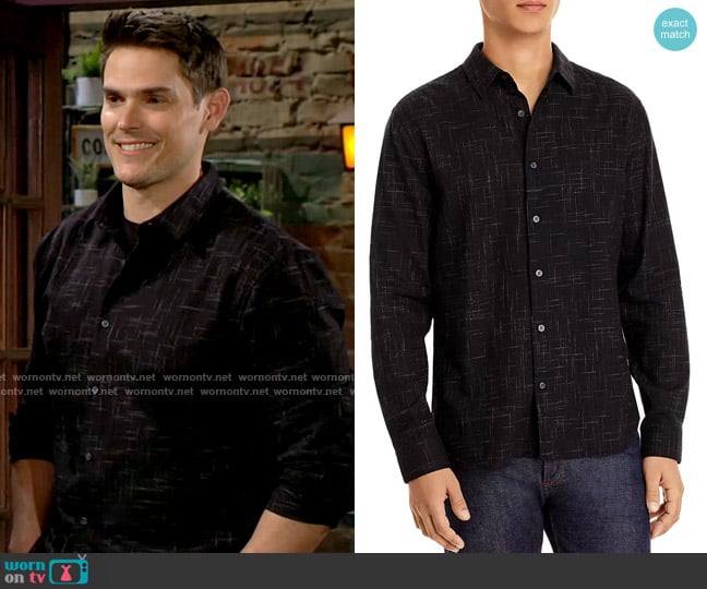 Vince Cotton Crosshatch Slim Fit Button Down Shirt worn by Adam Newman (Mark Grossman) on The Young and the Restless