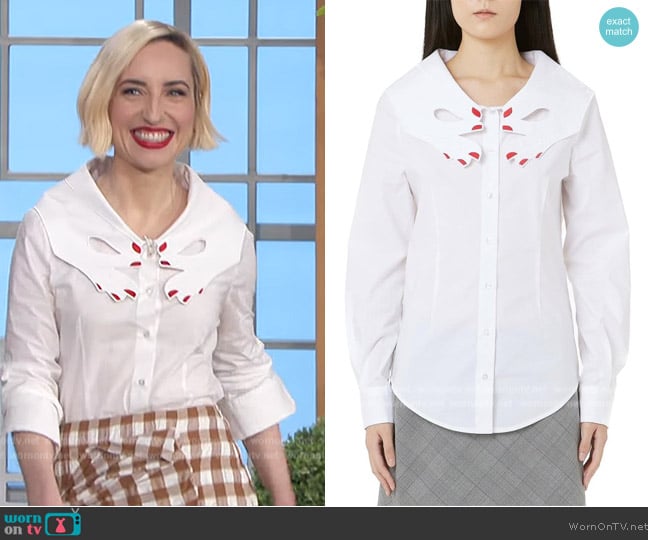 Vivetta Oversize-collar Cotton Shirt worn by Zoey Lister Jones on The Talk