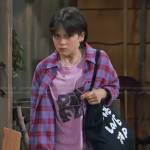 Whinnie’s pink tee and purple plaid shirt on Bunkd