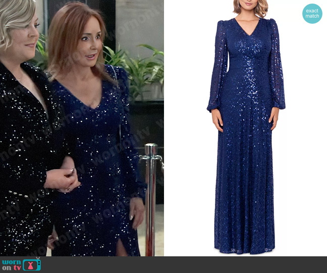 Xscape Sequined Gown in Roy/Clear worn by Bobbie Spencer (Jackie Zeman) on General Hospital