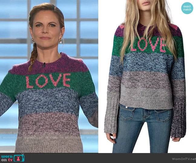 Zadig and Voltaire Cyrka Love Crewneck Sweater worn by Natalie Morales on The Talk