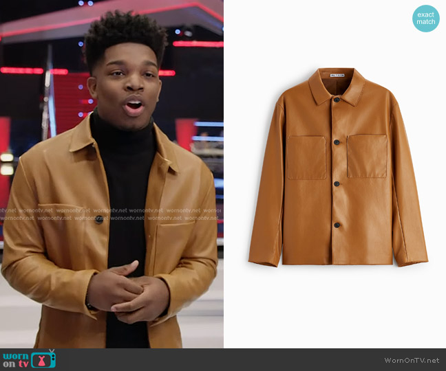 Zara Faux Leather Overshirt worn by Jerome Godwin on The Voice