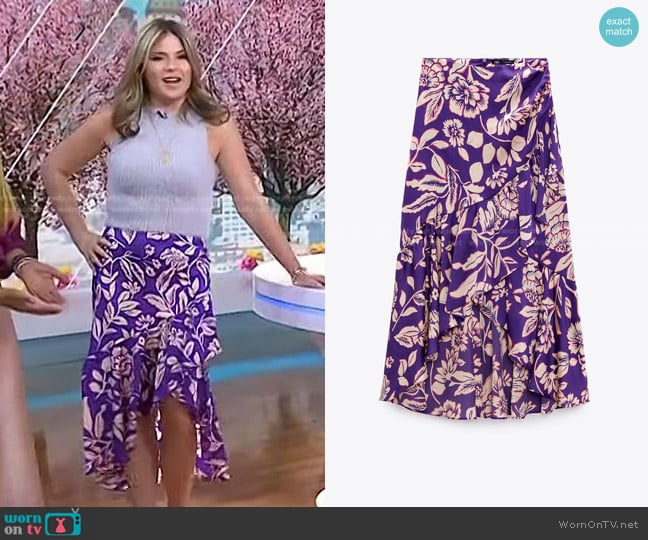 Zara Printed Skirt with Ruffle Trims worn by Jenna Bush Hager on Today