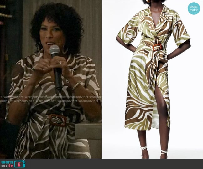 Zara Animal Print Shirt Dress worn by Cricket (Angela Gibbs) on Not Dead Yet