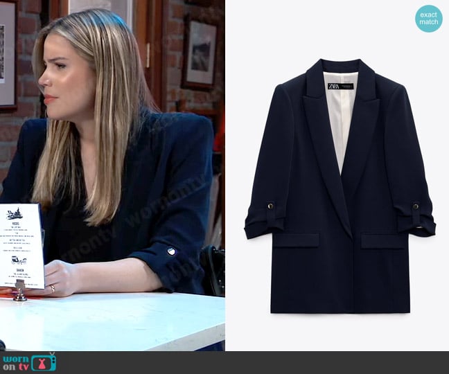 Zara Blazer with Rolled Up Sleeves worn by Sasha Gilmore (Sofia Mattsson) on General Hospital