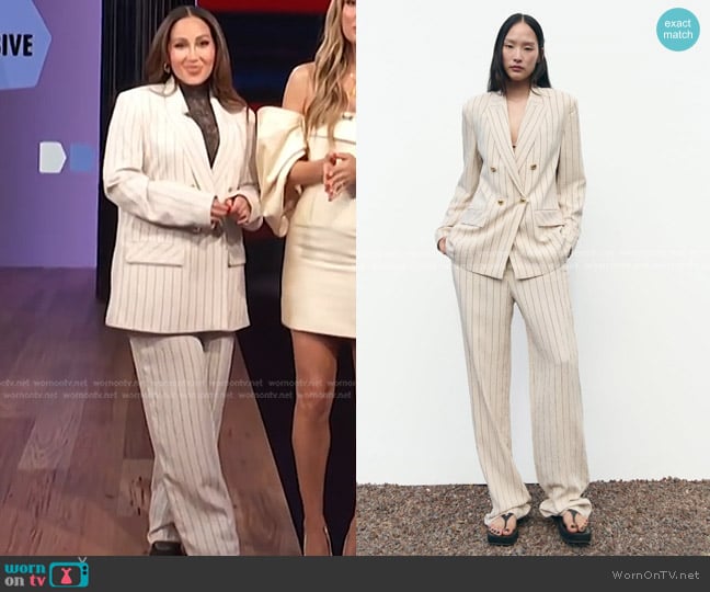 Zara Pinstripe Double Breasted Jacket and Pants worn by Adrienne Houghton on E! News