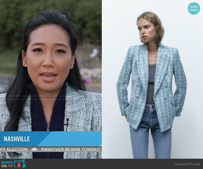 Zara Textured Double Breasted Blazer worn by Kathy Park on Today