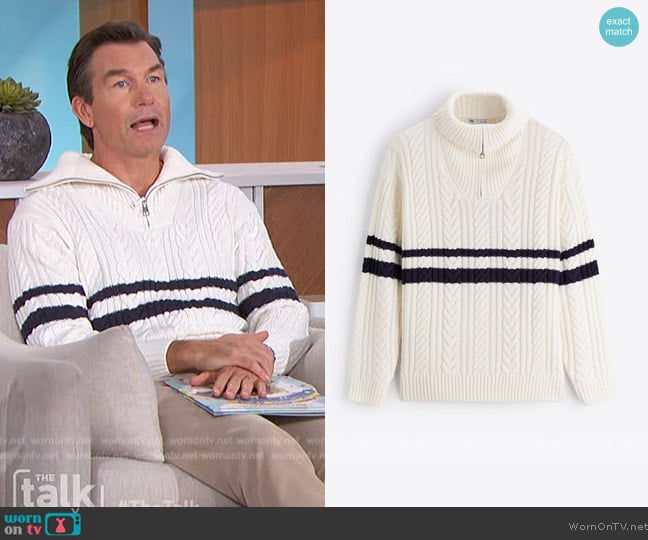 Zara Textured Weave Mock Neck Sweater worn by Jerry O'Connell on The Talk