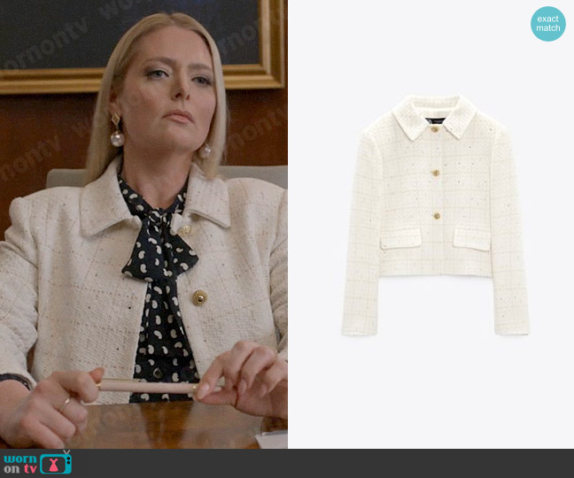 Zara Textured Check Blazer worn by Lexi (Lauren Ash) on Not Dead Yet