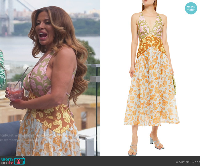 Zimmermann The Lovestruck paneled printed linen midi dress worn by Dolores Catania on The Real Housewives of New Jersey