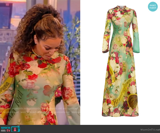 Zimmermann Wonderland printed silk-satin maxi dress worn by Sunny Hostin on The View