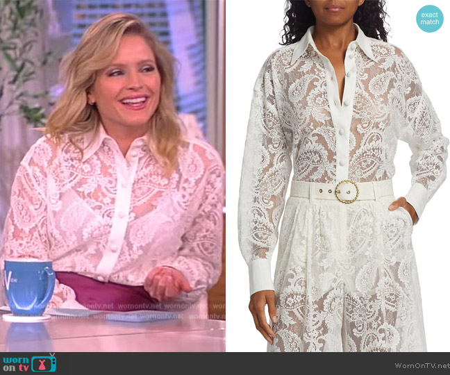 Zimmermann Wonderland Long Sleeve Lace Button-Up Shirt worn by Sara Haines on The View