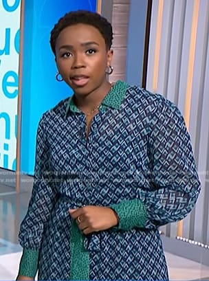 Zinhle Essamuah’s blue and green printed shirtdress on NBC News Daily