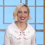 Zoey Lister Jones’ hand collar blouse and drape mini skirt on The Talk