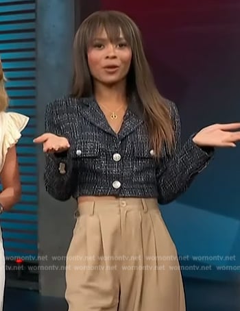 Zuri’s black tweed cropped jacket on Access Hollywood