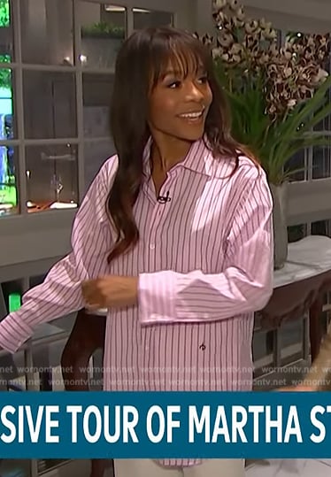 Zuri’s lavender pinstripe shirt on Access Hollywood