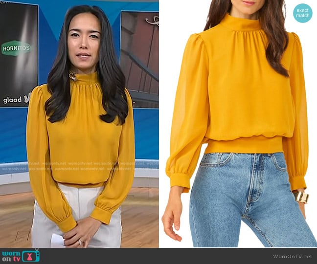 1. State Mock Neck Cut Out Cropped Top worn by Emilie Ikeda on Today