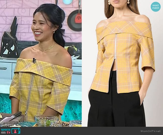 3.1 Phillip Lim Off-Shoulder Plaid Top worn by Marian Cheng on Today