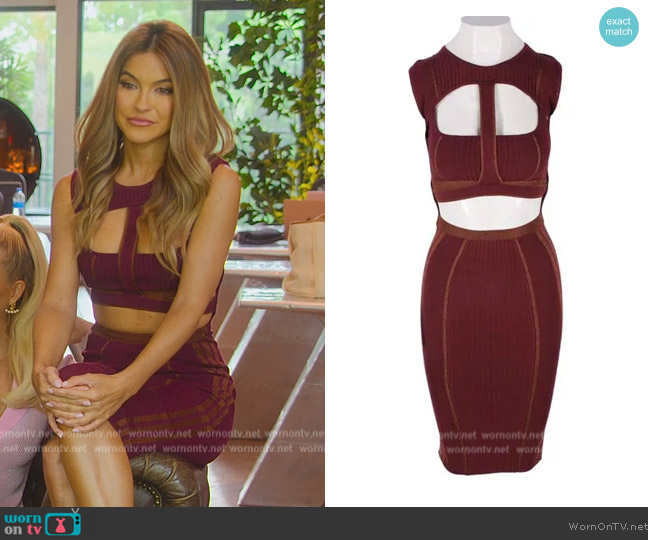 Adidas x Ivy Park Maroon Ribbed 2 Piece Dress worn by Chrishell Stause on Selling Sunset