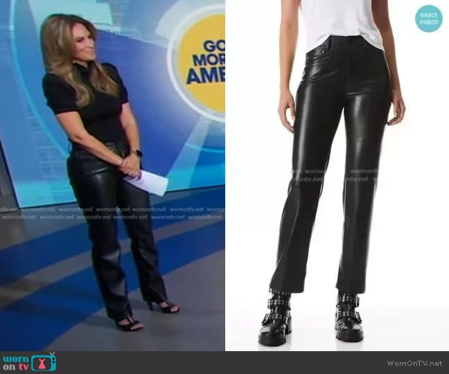 Alice + Olivia Amazing Vegan Leather Boyfriend Pant worn by Rhiannon Ally on Good Morning America