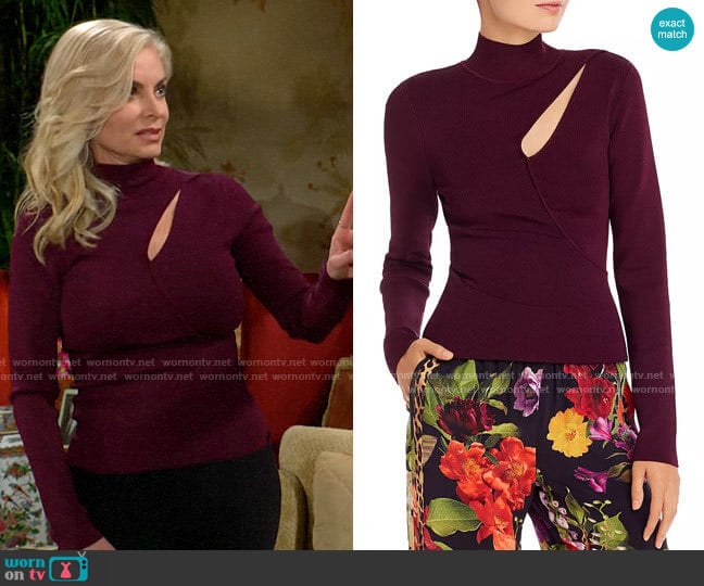 Alice + Olivia Sophie Cutout Turtleneck Top worn by Ashley Abbott (Eileen Davidson) on The Young and the Restless