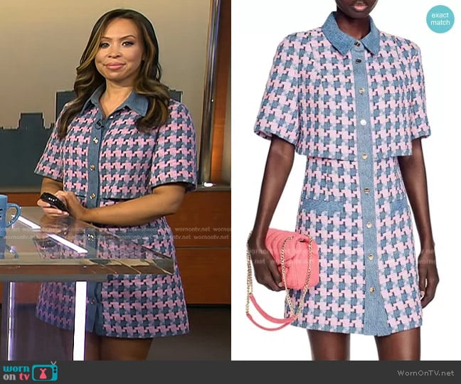 Sandro Amadora Denim Trim Houndstooth Tweed Mini Dress worn by Adelle Caballero on Today