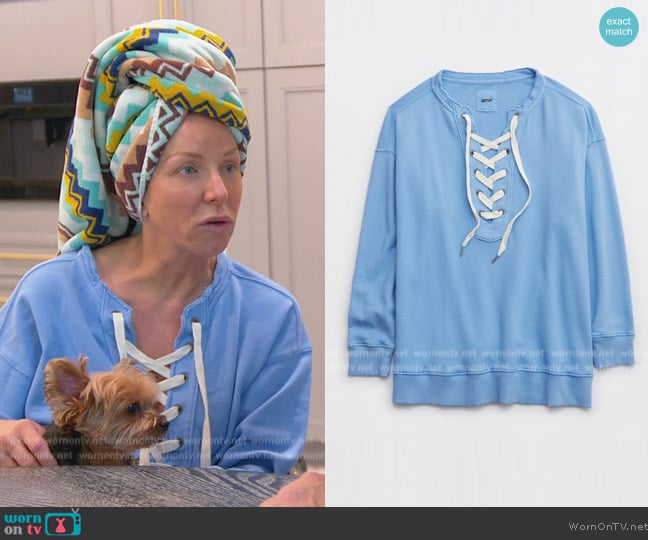 Aerie Lace-up Oversized Sweatshirt worn by Margaret Josephs on The Real Housewives of New Jersey