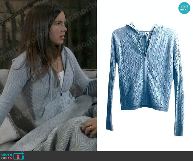 Aqua Cable Knit Hoodie worn by Willow Tait (Katelyn MacMullen) on General Hospital