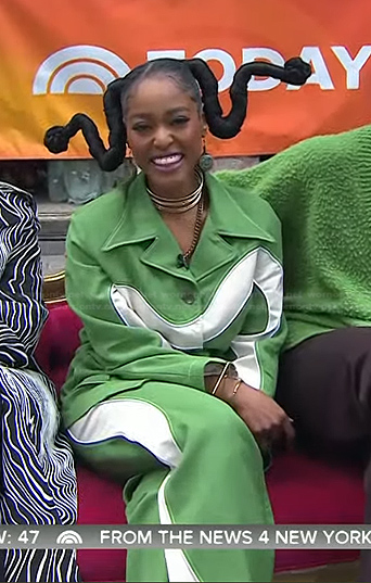 Arsema Thomas's green and white blazer and pants on Today