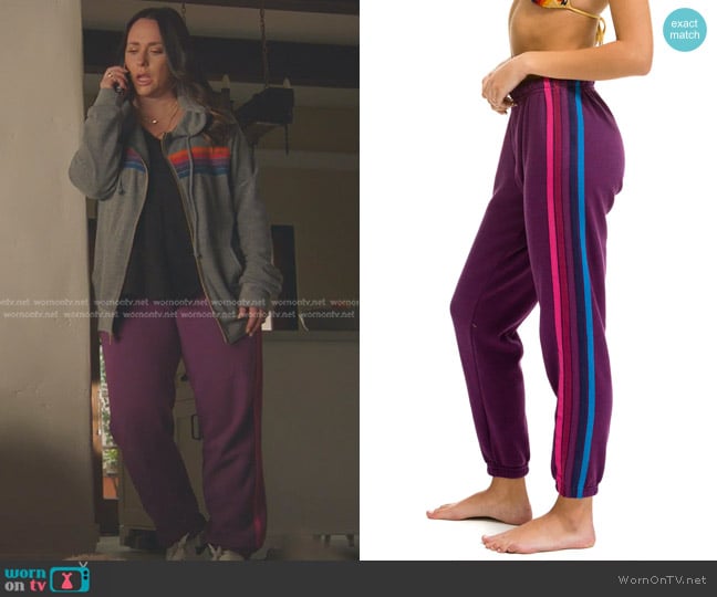 Aviator Nation  5 Stripe Sweatpants in Purple/Pink purple worn by Maddie Kendall (Jennifer Love Hewitt) on 9-1-1