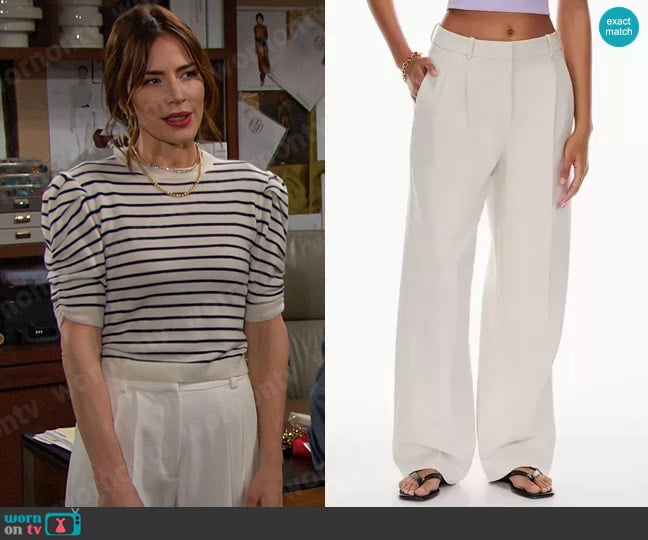 Babaton at Aritzia Pleated Pants in Bone worn by Taylor Hayes (Krista Allen) on The Bold and the Beautiful